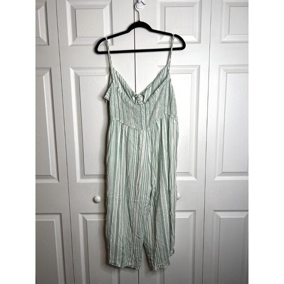 MINKPINK Sage Green White Striped Low Tied Jumpsuit Women's Size Large L - Picture 11 of 11